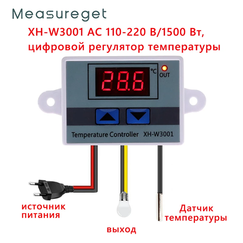 Digital LED Controlador de Temperatura, 110V, 220V, AC, XH-W3001, Refrigeração, Aquecimento Interruptor, NTC Sensor, Termostato