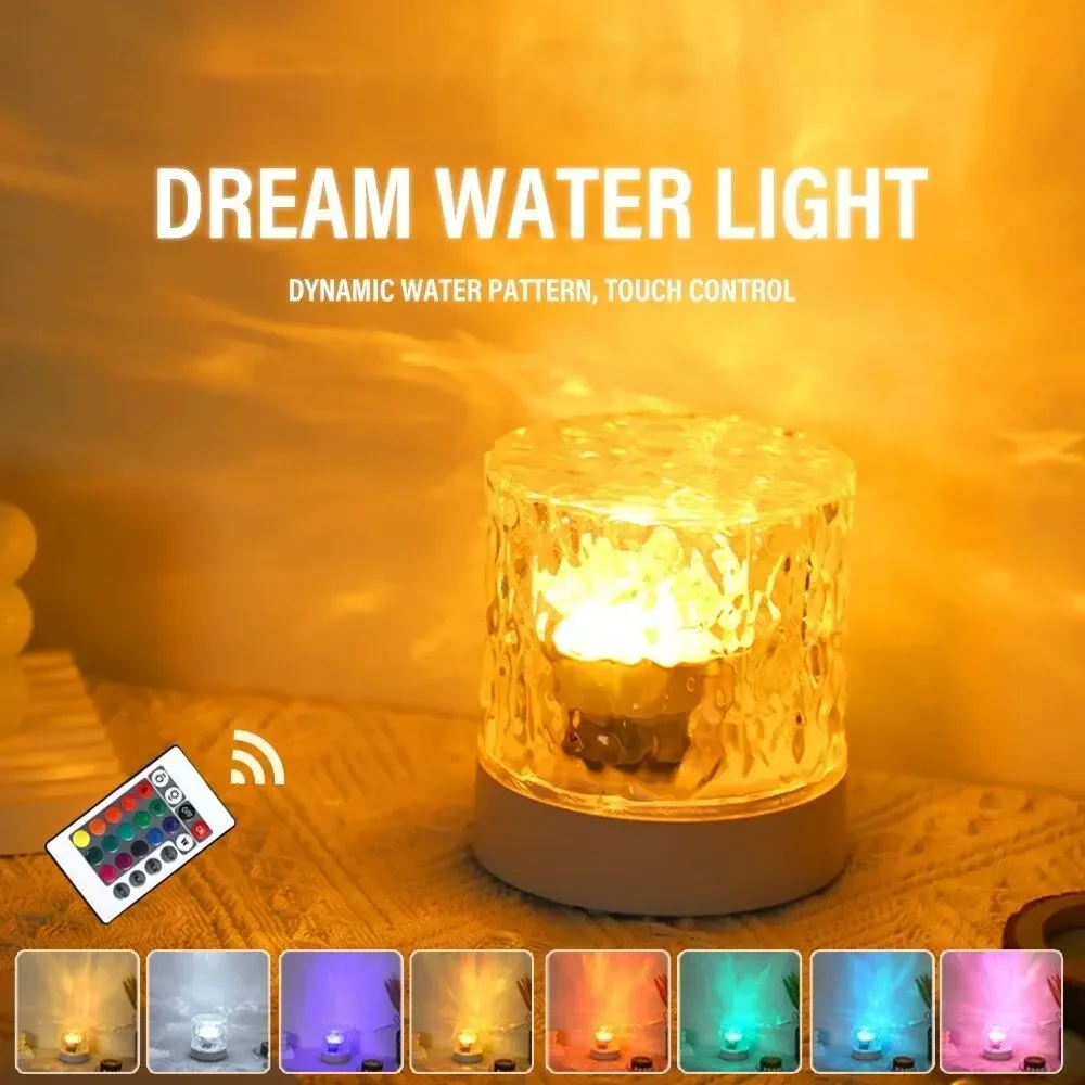 

LED Water Ripple Ambient Night Light RGB Dimmable Home Decoration 16 Color Gifts USB Rotating Projection Crystal Table Lamp