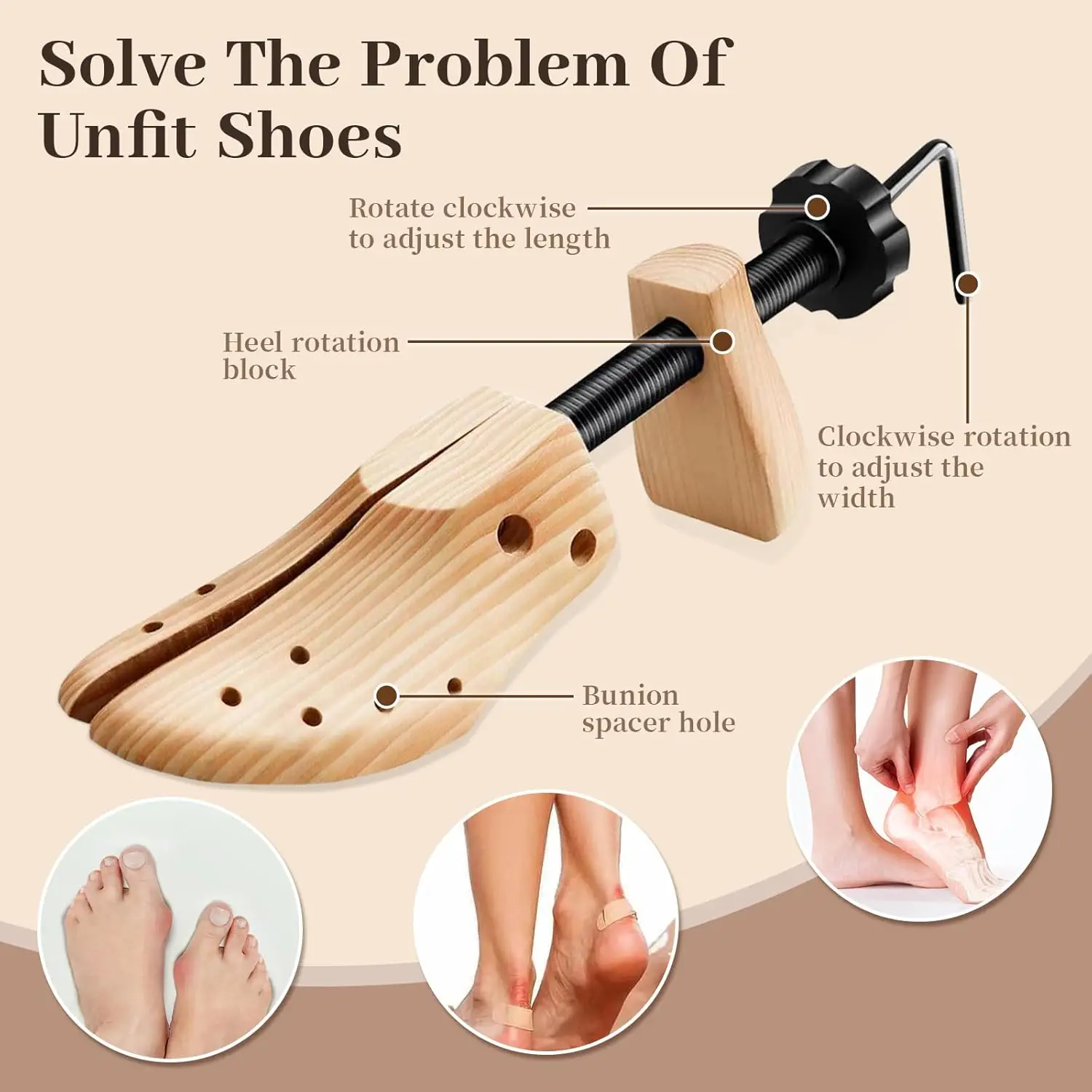 Repacego 1-teilige Schuhspanner aus Holz, verstellbarer Schuhspanner, Expander für Herren und Damen, Unisex, Länge, Breite, Schuhe, Extender, Keeper, Absätze – Detail 1