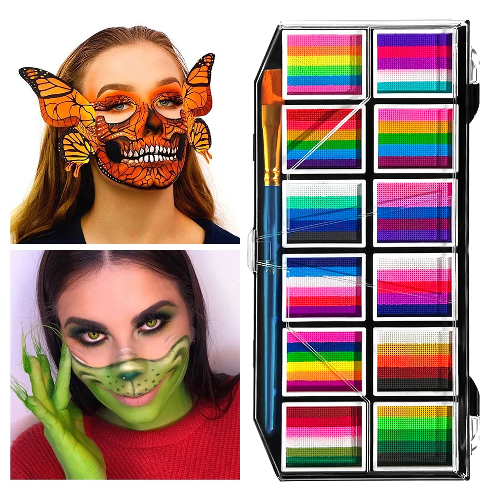 12 Grids colors Face painting Body paint Makeup rainbow Water-based Colorful Painting Set Christmas Palette for Adults and Kids 2