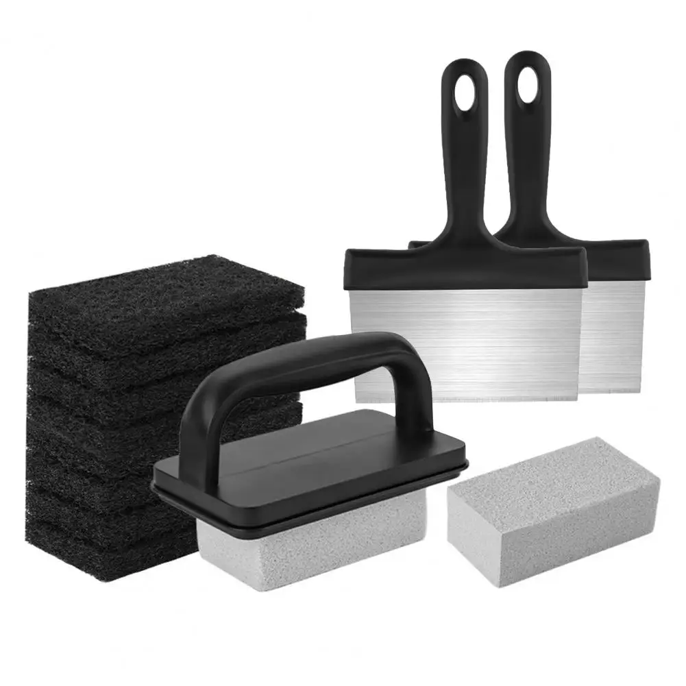 Griddle Scraper with Handle Griddle Set Multifunctional Bbq Tool Kit with Handle Scraper Scouring Pad Pumice for Easy