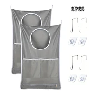 2-Piece Hanging Laundry Basket Bag With Adjustable Stainless Steel Door Hook For Storing Dirty Clothes And Saving Space 1