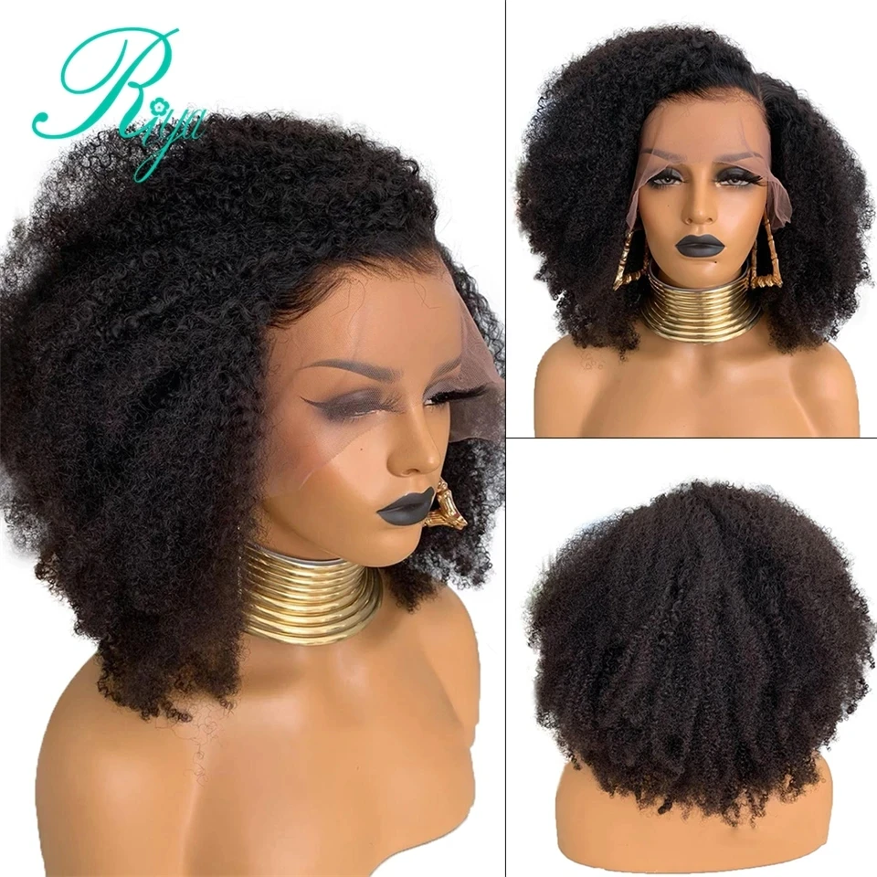 Afro Kinky Curly 13X4 Lace Front Wig With Baby Hair Mongolian Remy 13X6 Short Human Hair Wigs With Baby Bleached Knots Riya human hair wig lace front wigs