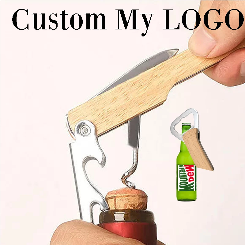 

Custom Engraved Personalized LOGO Wedding Party Favor Wood Wine Corkscrew & Red Wine Beer Bottle Opener Wedding Gifts For Guests