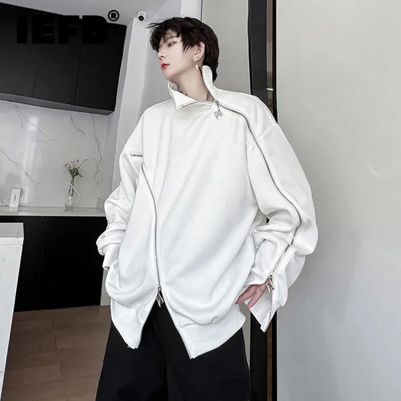 

IEFB Pullover Men's Sweatshirt Trendy Stand Neck Men Long Sleeve Top Autumn New Fashion Zipper Split Design Sweatshirts 9C1468