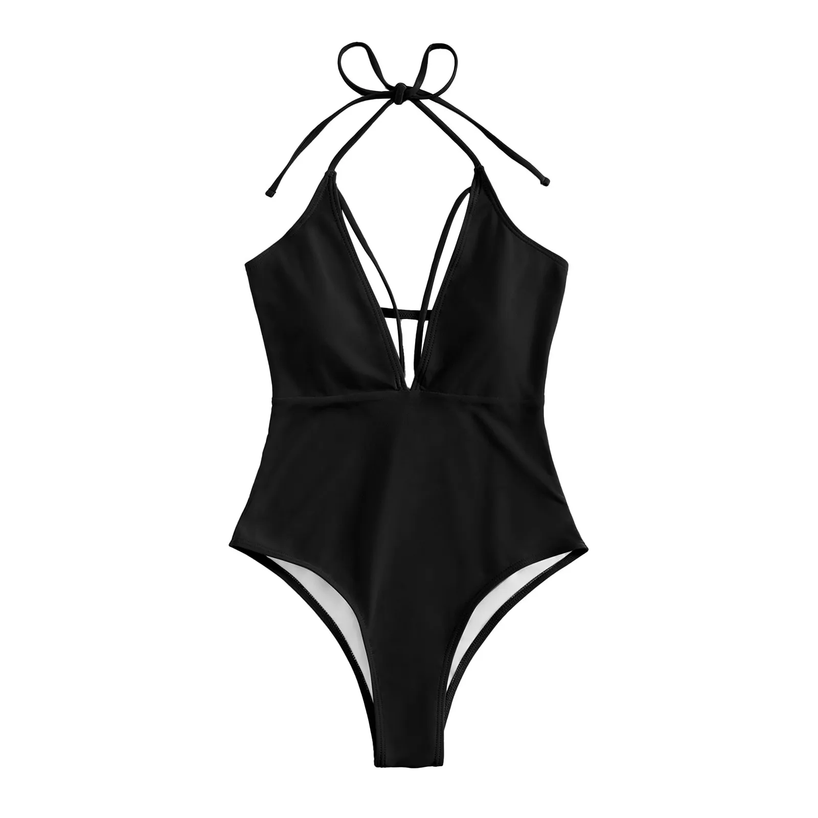 Solid Color Sexy Deep V Swimsuit One Piece Women's Fashion Neck