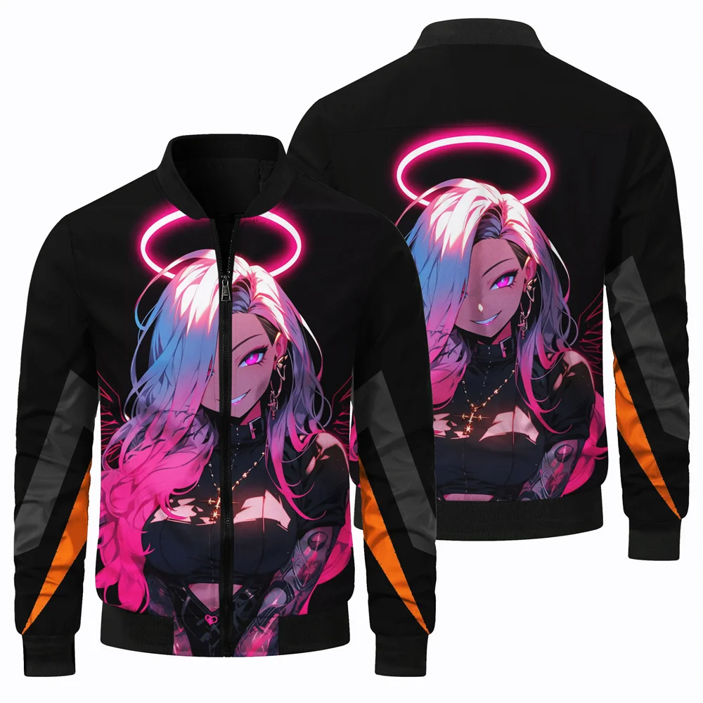 thumbnail image 1 of Nueva chaqueta de vuelo con estampado de figuras de anime en 3D para hombre, chaqueta de béisbol para acampar y deportes al aire libre, chaqueta holgada de moda urbana para otoño, 1 of 5