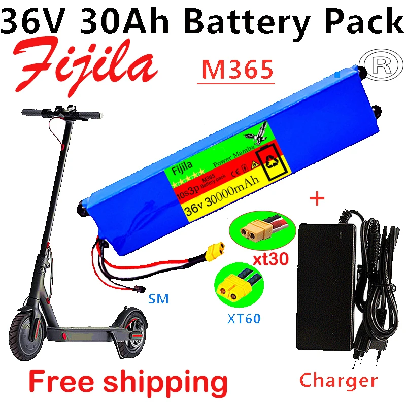 

100% Genuine 36V 30Ah Lithium Ion Battery Pack, Suitable for 10s3p M365 Battery Pack Electric Scooter BMS + Charger
