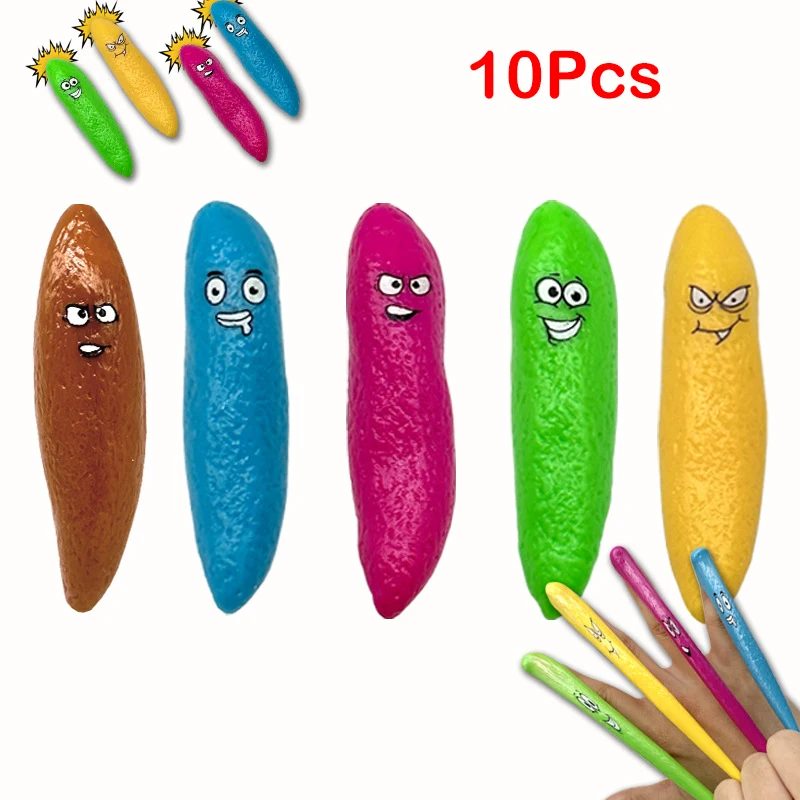 

10Pc Funny Simulation Colorful Poop Finger Projectile Toy TPR Halloween April Fools' Day Prank Toy Sticky Wall Stress Relief Toy