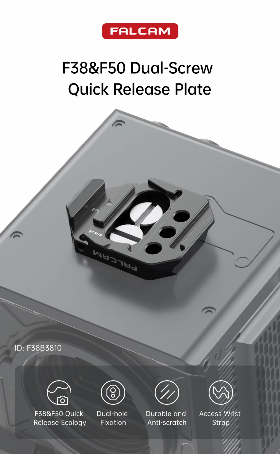 FALCAM F38&F50 Dual-Screw Quick Release Plate F38B3810 with 1/4" Screw Hole F38