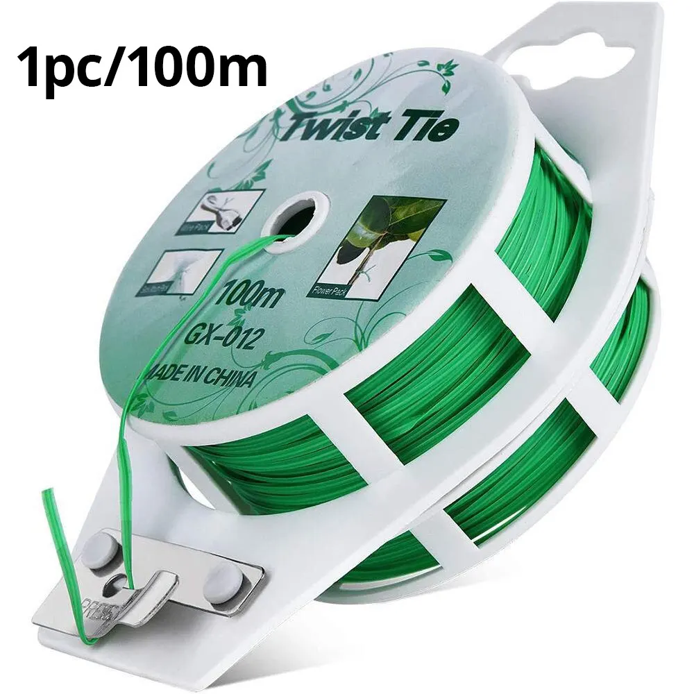 1 Roll 100M Multifunctional Plastic Steel Twist Tie Sturdy Reusable Garden Flower Plant Support Strap plant ties
