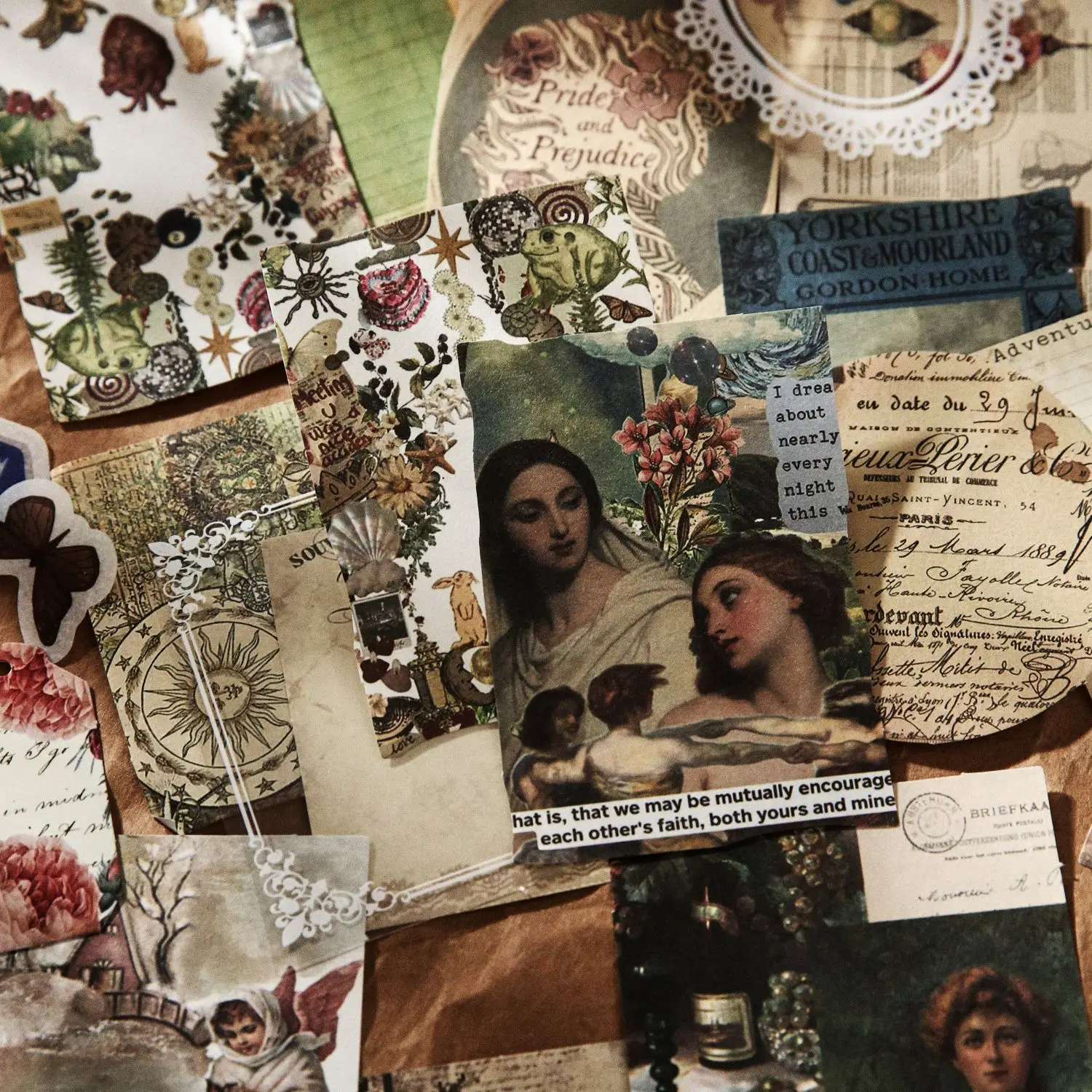 200개/봉투 INS 빈티지 문학 스타일 재료 팩(사진 앨범, 플래너, 스크랩북용), 4가지 스타일(스티커 스파크)