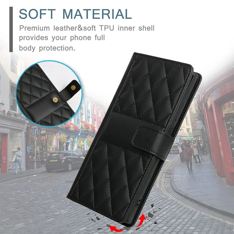 Checkered Wallet Magnetic Flip Card Slot & Photo Frame Leather Case
