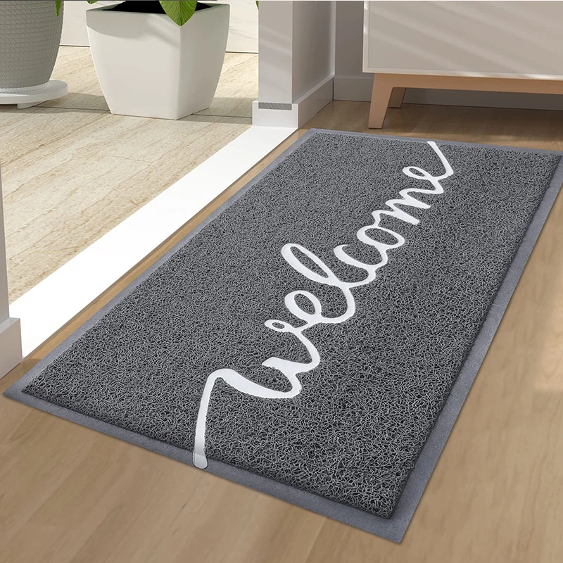 Homaxy Welcome Entrance Lettered PVC Door Mat Indoor Non Slip Rubber Door Mat Dirt Trap Absorbent Door Mat Washable Floor Mat
