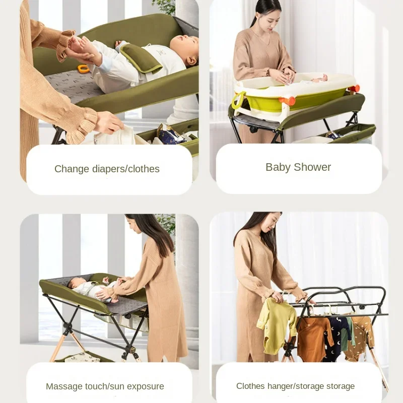 Multifunctional Folding Bed Touch Bath Diaper Table 5th Gear Adjustment Baby Care Tables with Wheel Changing Table for Baby