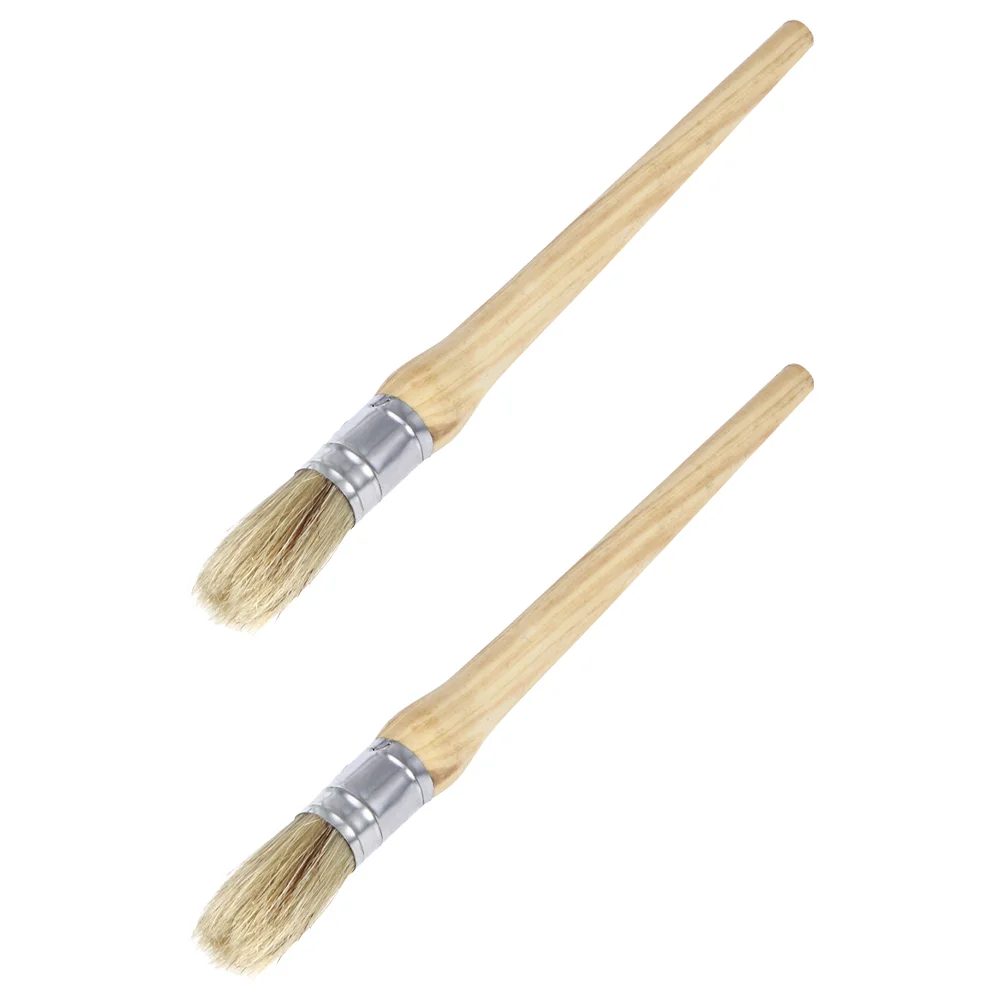 2 Pcs Round Brush Painting Tool Professional Brushes Hair Mold Bristles Wood Handle Glue Furniture