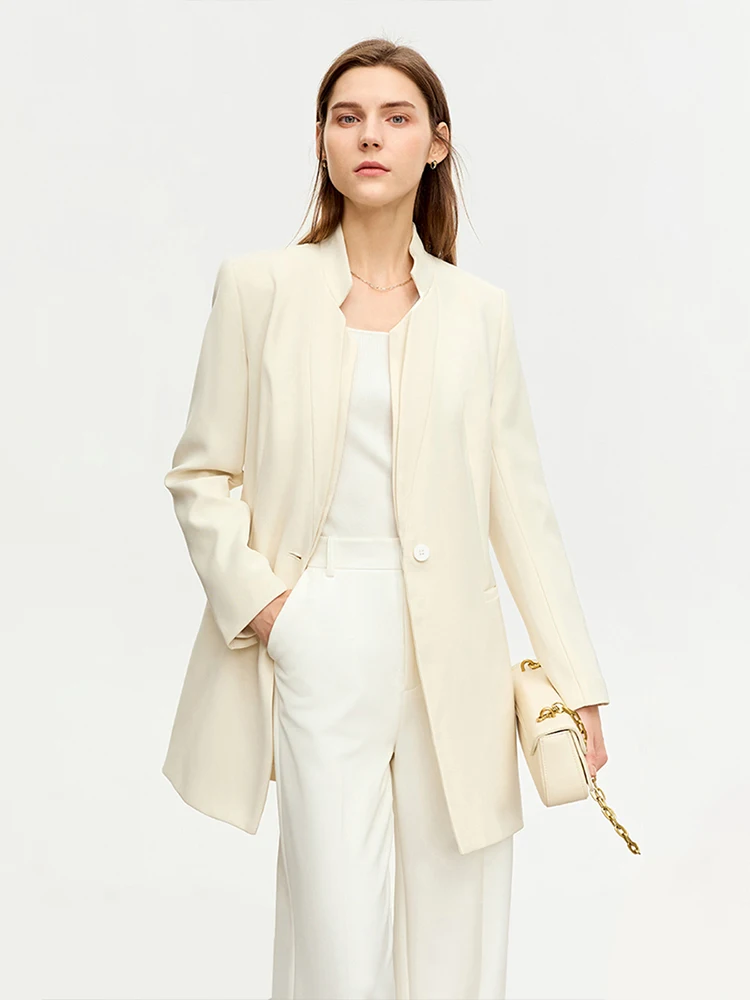 AMII Minimalist Suits For Woman 2023 Autumn New Niche Design Coat Stand Collar Double-layer Basics Slim Trendy Blazers 12343100