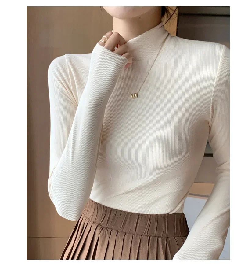 Women Autumn Winter Turtleneck Sweater Vintage Solid Basic Knitted Tops Casual Slim Pullover Korean Fashion Simple Chic Jumpers