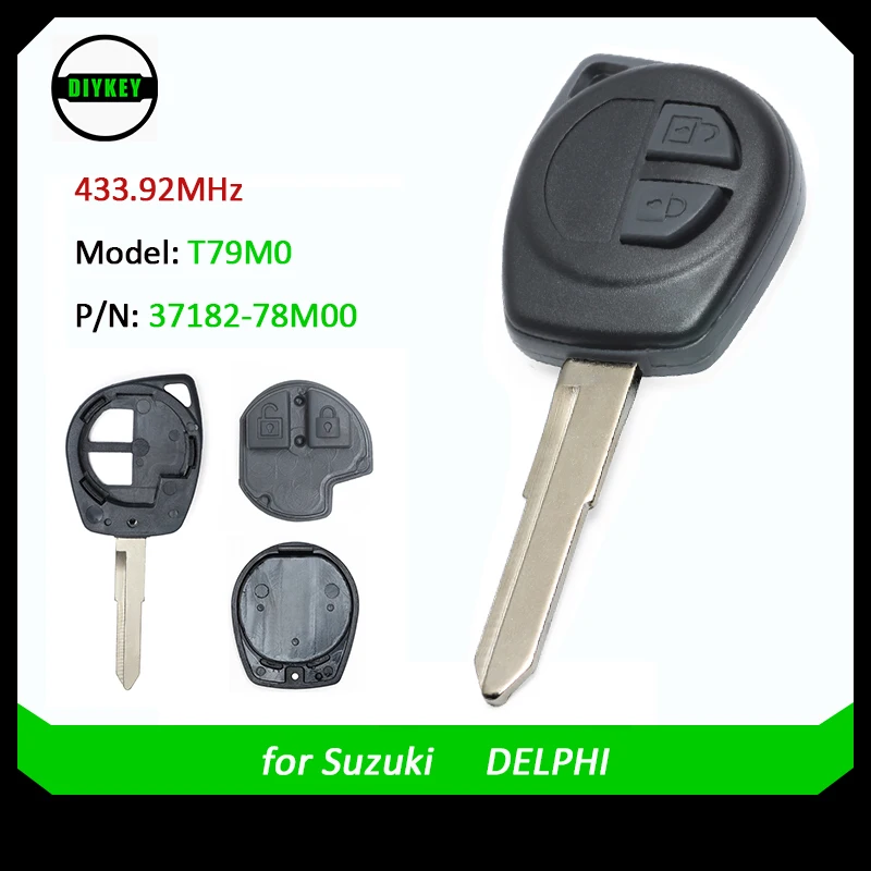 

Ключ дистанционного управления автомобилем с 2 кнопками 433,92 МГц ID47 чип HU87 необработанное лезвие для Suzuki Fob 37182-78M00 Модель: T79M0 DELPHI