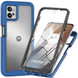 360° Shockproof Crystal Clear Hybrid Case with Built-in Screen Protector for Moto G22 E32 4G (Dark Blue)