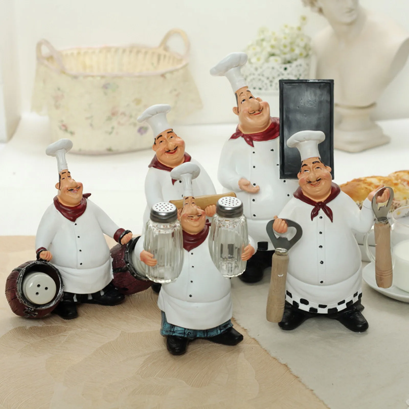 

1Pc Retro Chef Model Ornament Resin Crafts Mini Chef Figurines White Top Hat Cooking Home Decor