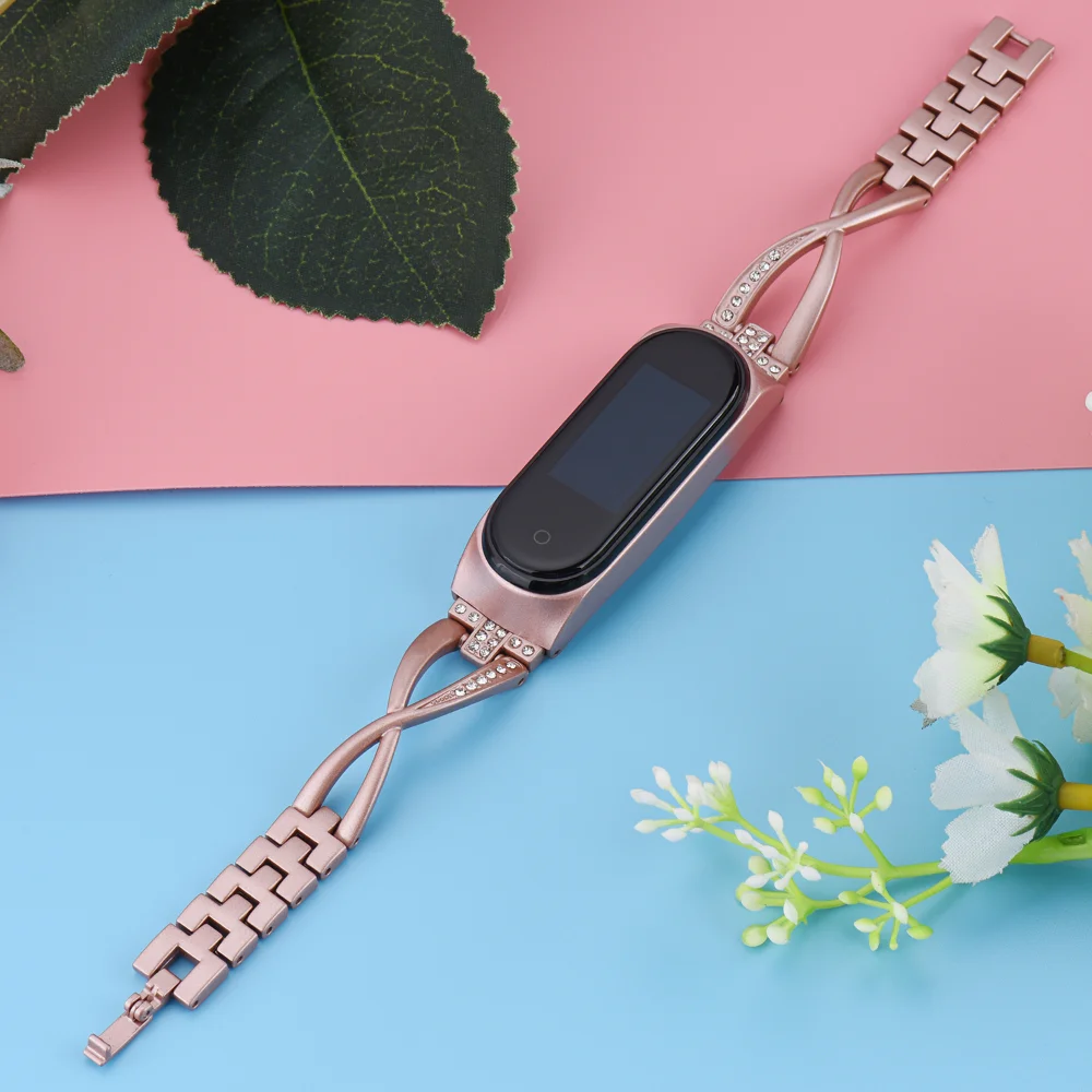 Metal Strap for Xiaomi Mi Band 7 6 5 4 3 Stainless Steel Diamond Wristband for Mi Band 7 Mi Band 6 5 Mi Band 4 3 Women Bracelet