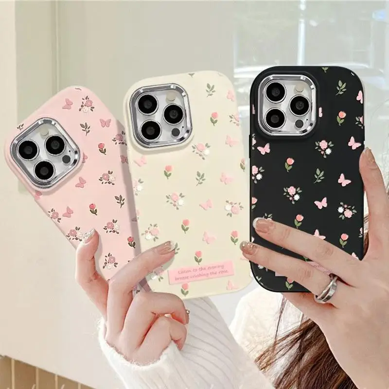 Soft Plating Metal Lens Phone Case with Love Heart Design