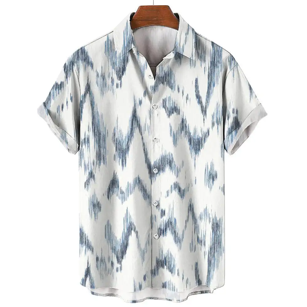 Summer Fashion Irregular Striped Printed Tops Men's Short Sleeve Shirts Casual Business Shirts Daily Street Tops Oversized S-5XL 4