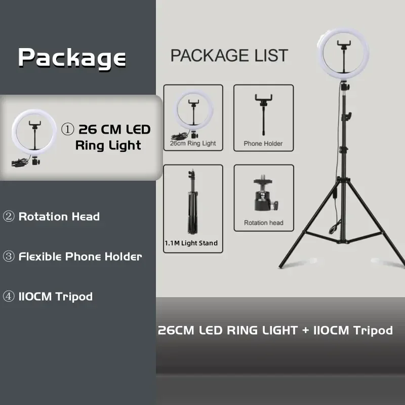 10” Dimmable LED Ring Light with Tripod – Selfie, Makeup, Studio Lighting 21