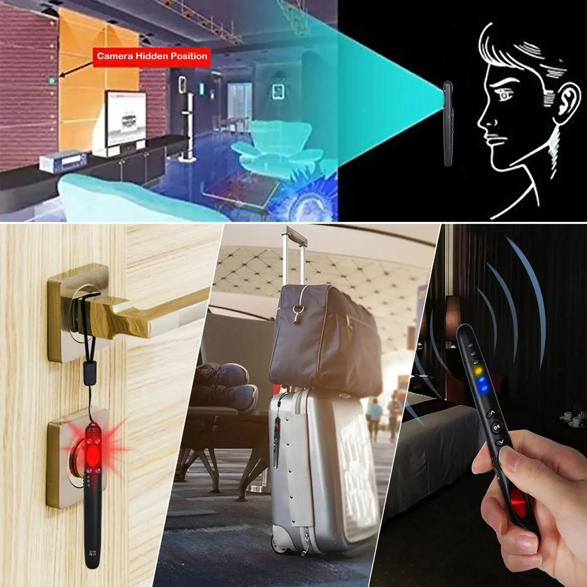 Hidden Camera Detector GPS Tracking Device Recording Listening Device Detector Hotel Car Hidden Bugging Camera