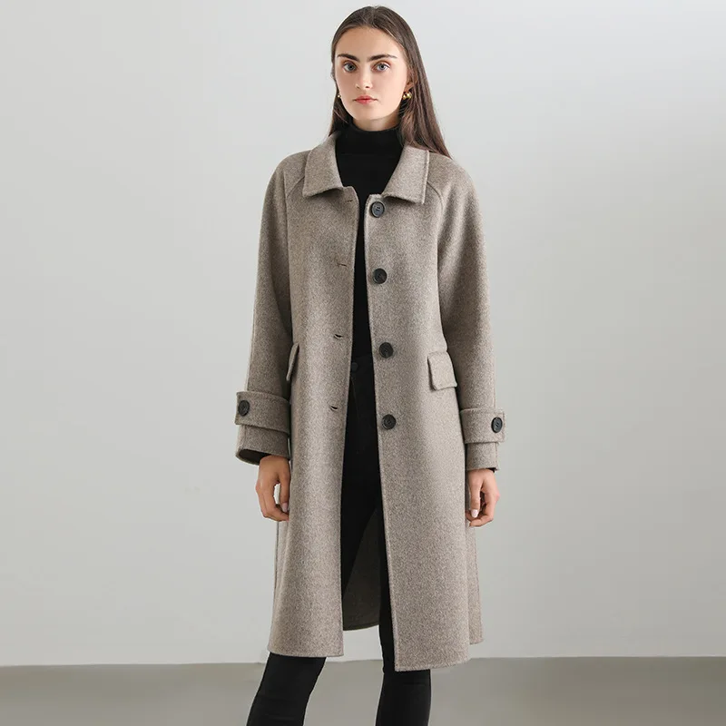 2023 Winter New Women Double-Sided Wool Overcoat Female Long Temperament Fashionable Woolen Outwear Solid Color Casual Outcoat