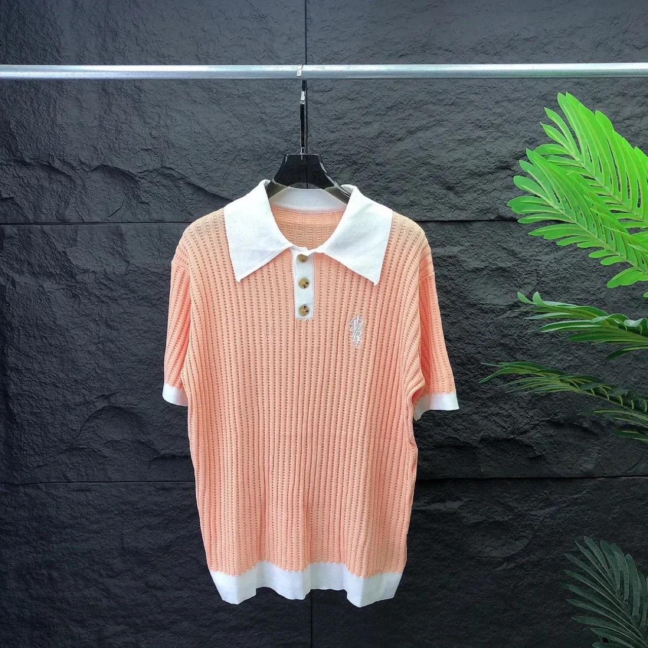 2024 Summer New Vintage Letter Embroidery Knitted Sweater for Men Short Sleeved 3D Jacquard Pattern Polo Breathable High Quality