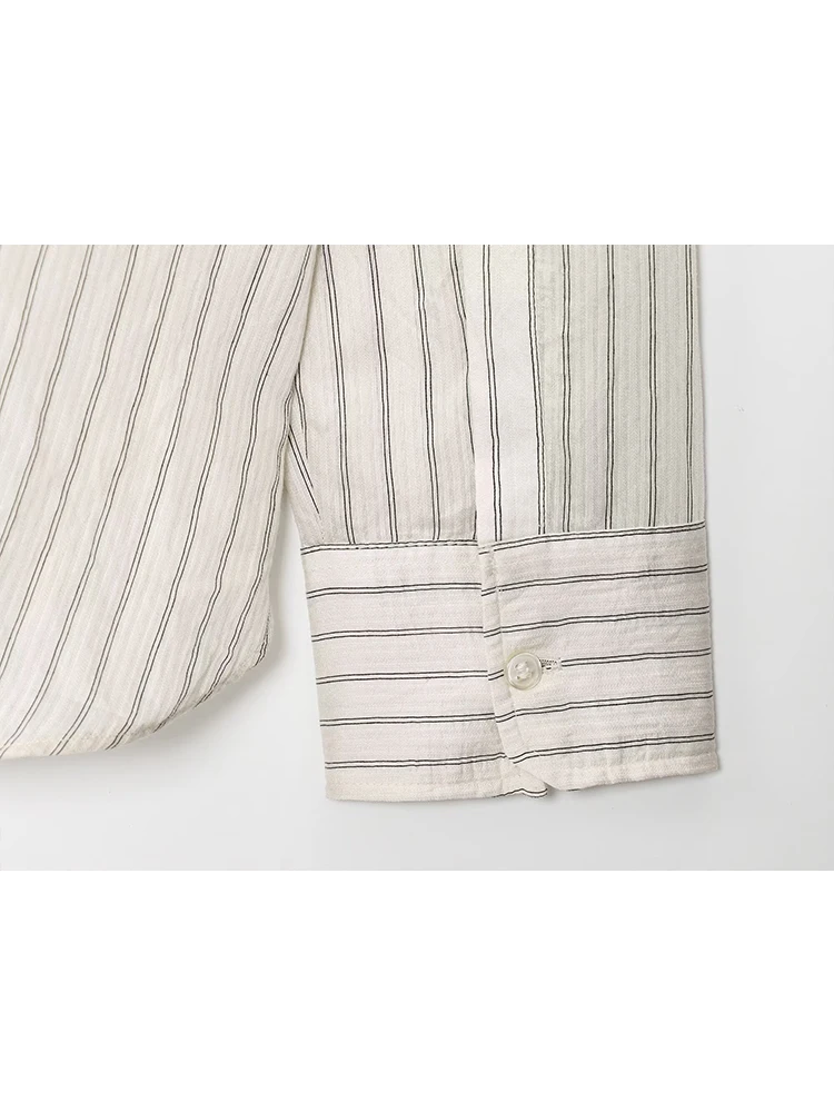 TFMLN Autumn Long Sleeve Shirt For Women Fashion Stripe Pocket Vintage Streetwear Loose Fit Comfortable Daily Commute Outfit