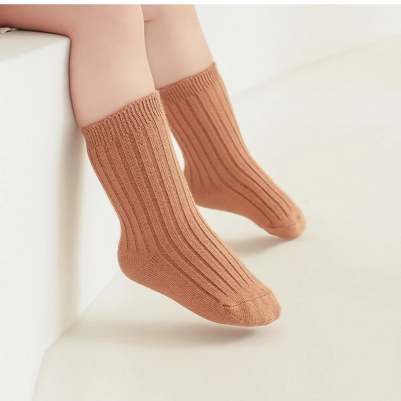 

5Pairs Kids Socks Autumn Winter Children's Socks Boys Girls Cotton Sock Casual Solid Color Ribbed Knit Newborn Infant Baby Socks