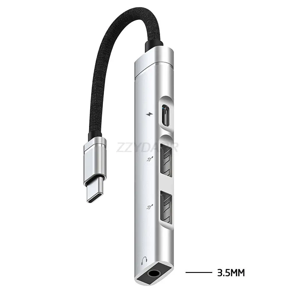Type C Hub 4 Ports USB C Hub with 3.5mm Audio Jack 60W Power Delivery USB-A Data Ports to USB Splitter for MacBook iPhone15/16