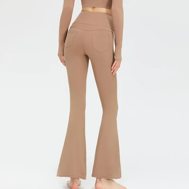 High Waist Yoga Flare Pants Women Nude Peach Hip Lifting Sports Fitness Pants Tight Slim Yoga Breathable Quick Drying Gym