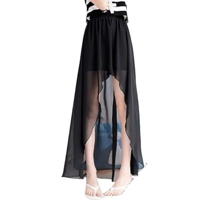 

Women Summer Ruffle Chiffon Long Skirts High Waist Solid Irregular Party Sexy Maxi Skirts faldas mujer moda 2023
