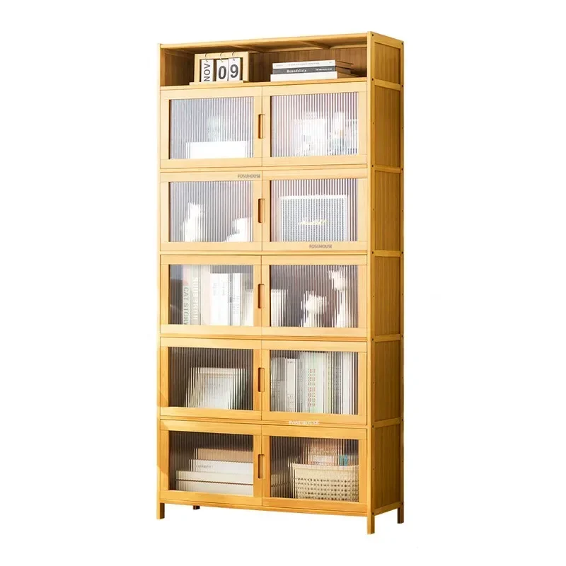 Modern Bamboo Living Room Cabinet Bedroom Changhong Glass Door Layered Shelf Home Living Room Furniture Stand Cabinet