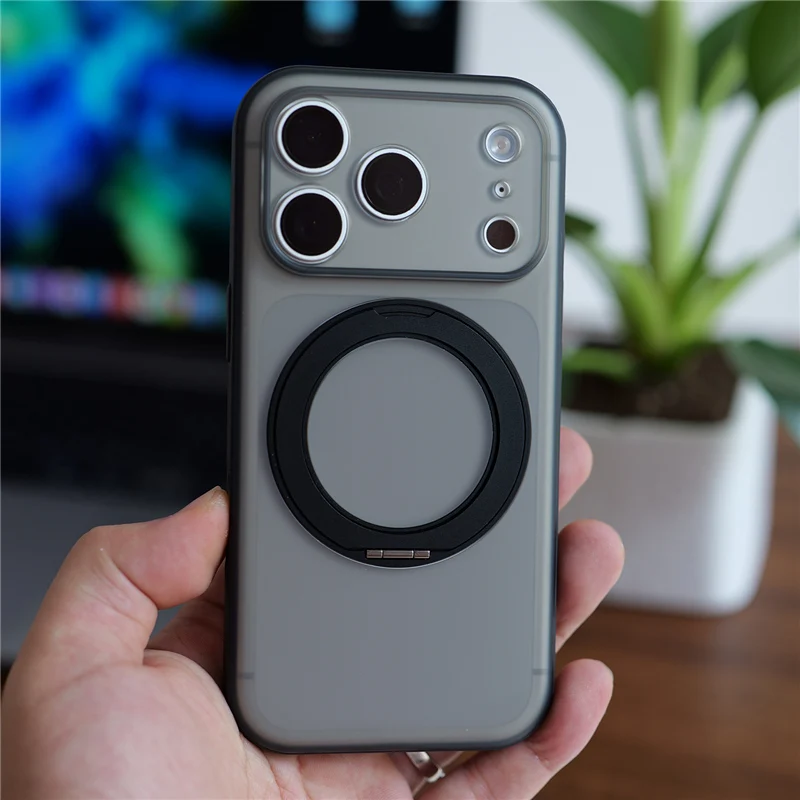 Magnetic Rotating Matte Phone Case with Full Lens Protection - Shockproof & Magsafe Compatible