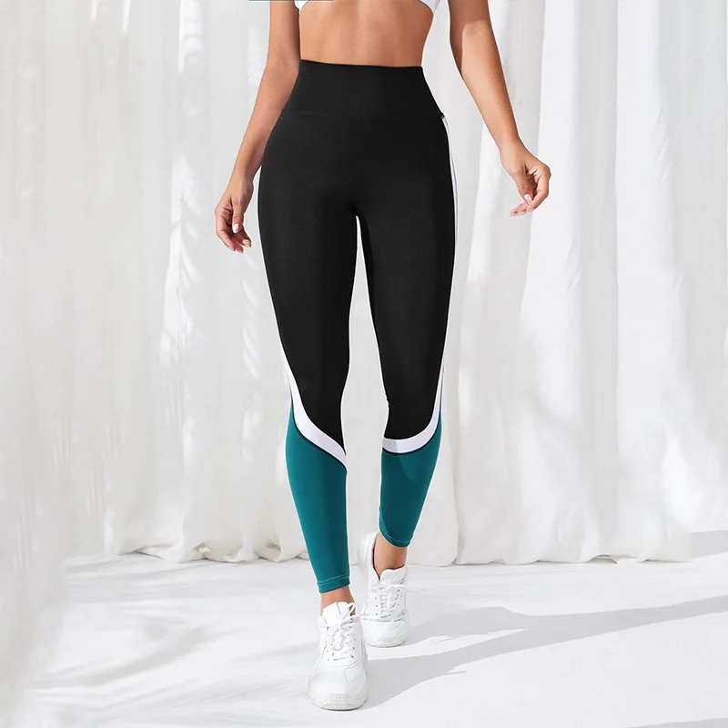 Colorblocked High Waist Yoga Pants Leggings for Women Tummy Control Workout