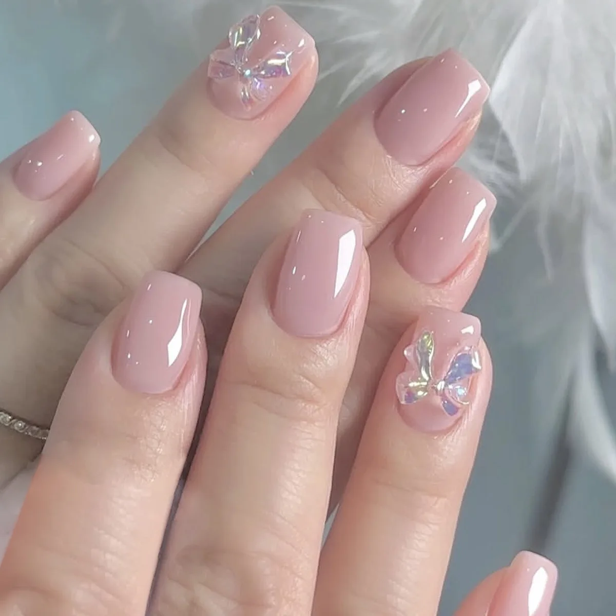 Fake Nails French Press on 3D Bowknot Full Cover for Women and Girls DIY Manicure 24Pcs