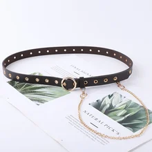 

Fashion round buckle belt women's simple full hole hollowed out decorative slim belt versatile casual chain belt