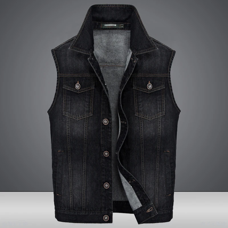 Men's Denim Vest New Trend Cotton Loose Large Size Multi Pocket Sleeveless Denim Jacket Summer Casual Men's Armour for A Horse