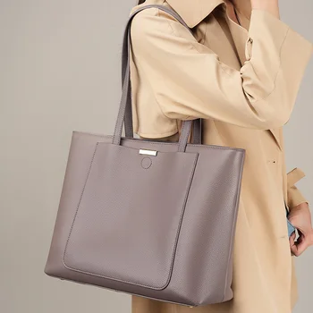 100% Genuine Leather Tote Bag Women Large Capacity Shoulder Bag Luxury High Quality Cowhide Women's Bags Commuter Handbags 1