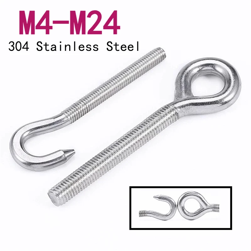 304 스테인리스 스틸 양눈 나사 볼트 링 걸이 훅 기계 나사 링 걸이 훅 서스펜션 패스너 도구 M4M24