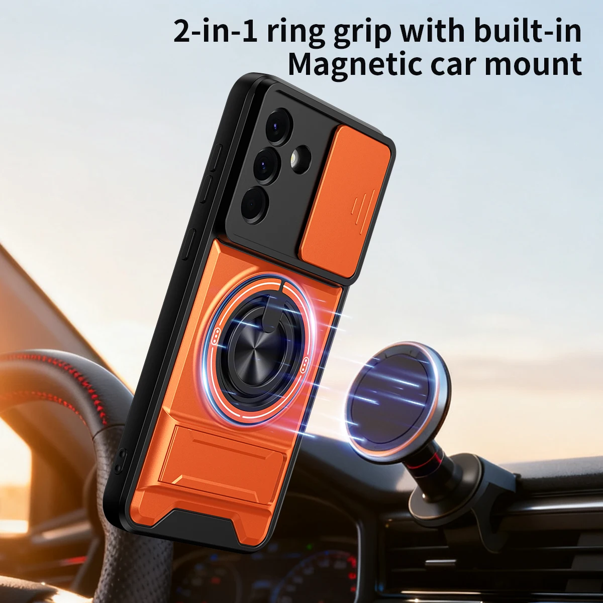 Magnetic Sliding Lens Cover with Ring Holder