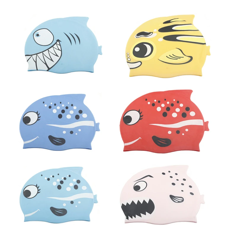 Children Swimming Caps Silicone Waterproof Ear Protect Boys and Girls Swim Pool Hats kids Cartoon fish Diving hat Dropshipping