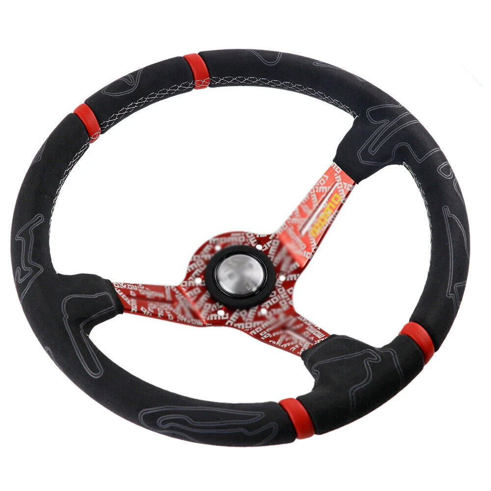 

Suede Leather Universal's newly customized leather JDM momo steering wheel red connector racing modified High perform