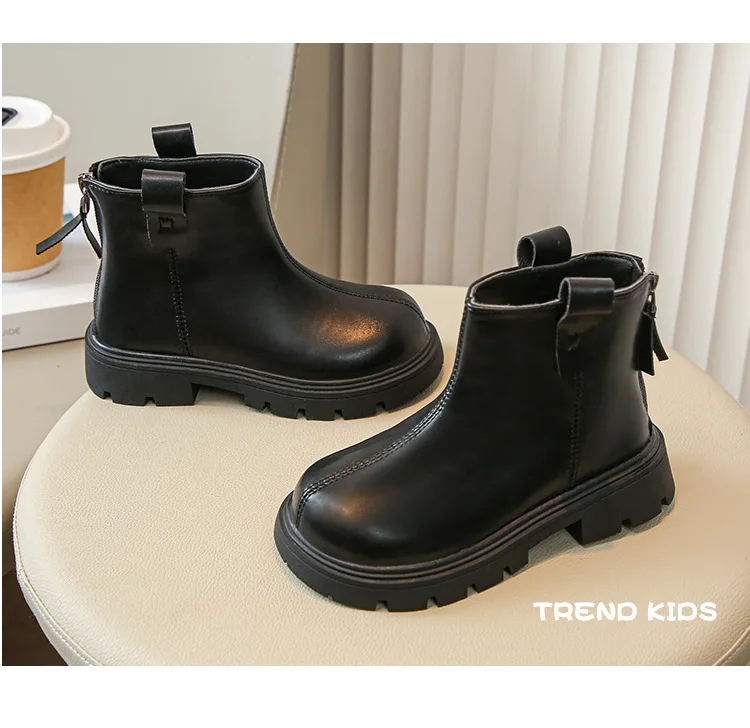 Mädchen-Lederstiefel, Schwarz, Braun, Kinder-Chelsea-Stiefel, rutschfest, modisch, kurze Kinderstiefel für Jungen, Großbritannien, PU, 2025, neue runde Zehen – Detail 10