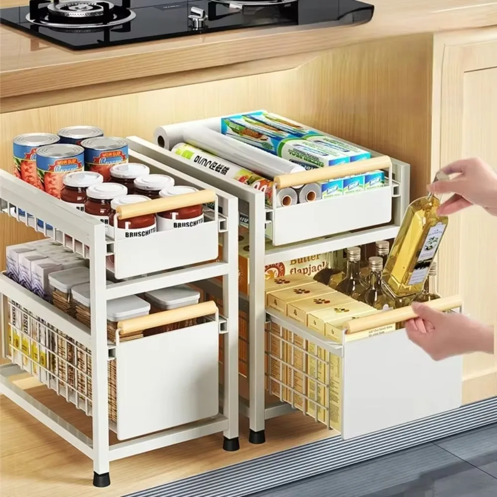 Kitchen Sink Storage Rack Carbon Steel Bathroom Cabinet Cosmetics Seasonings Tableware Countertop Rack Bathroom Storage